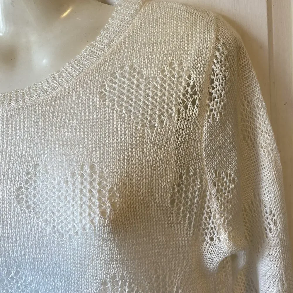 AVALIN OpenKnit Sweater M Ivory Crocheted Boho Lagenlook Festival Feminine Beach